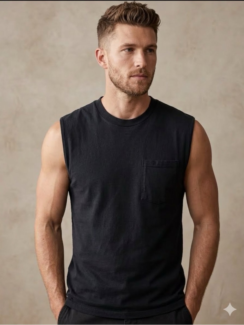 Vintage  1980’s Men's Sleeveless Tee- Fruit of the Loom. Front Pocket Retro